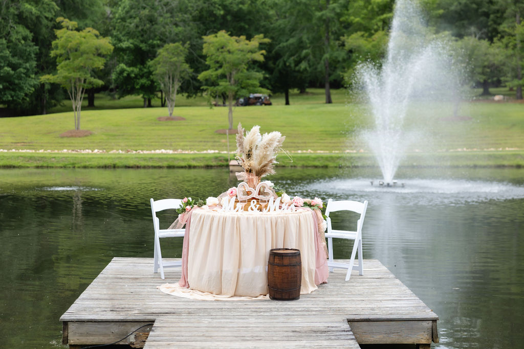 Mr and Mrs table on dock